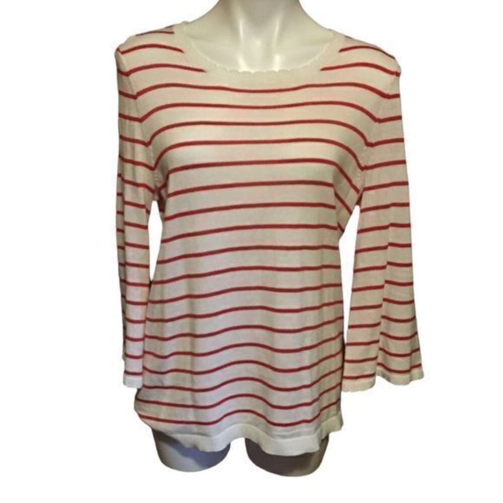 Heart N Crush Red White Stripes Round Neck Long Bell Sleeves Tops‎ Large